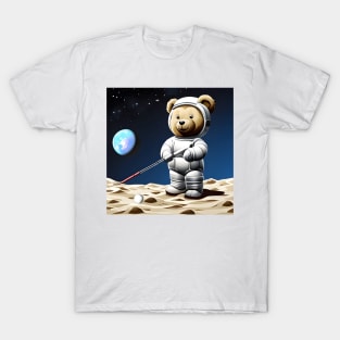 Teddy in a Space suit playing Golf on the Moon T-Shirt